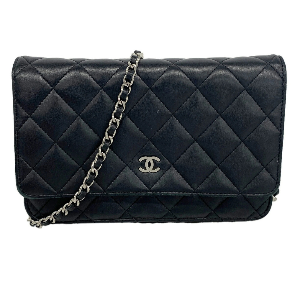 Chanel Matelassé Chain Shoulder Wallet, Lambskin, Black, Women's